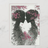 Two Brides Hand Drawn Pencil Pink Black Kaart (Voorkant / Achterkant)