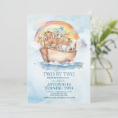 Two By Two Noah's Ark Blauwe Waterverf 2e verjaard Kaart (Staand voorkant)