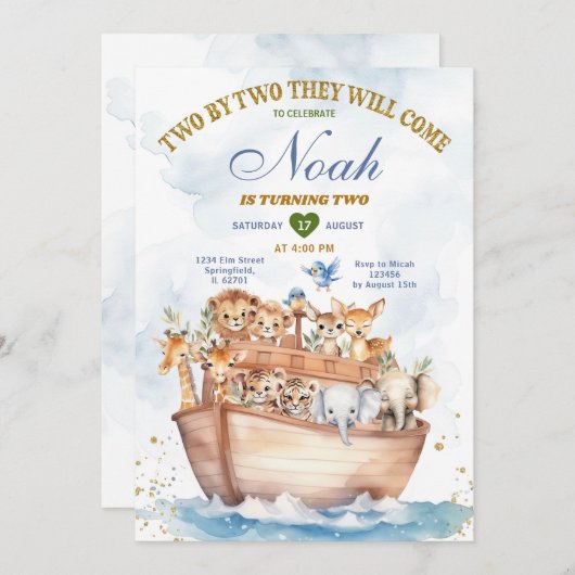 Two By Two Noah's Ark Dierensafari 2e verjaardag Kaart (Voorkant / Achterkant)