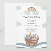 Two by Two Noahs Ark Twin Birthday Kaart (Voorkant / Achterkant)