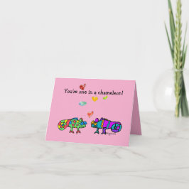 Two Cartoon Chameleon Pink Valentine Card Kaart