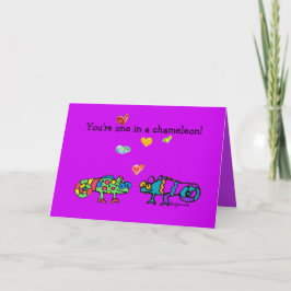Two Cartoon Chameleon Purple Fushia Valentine Card Kaart