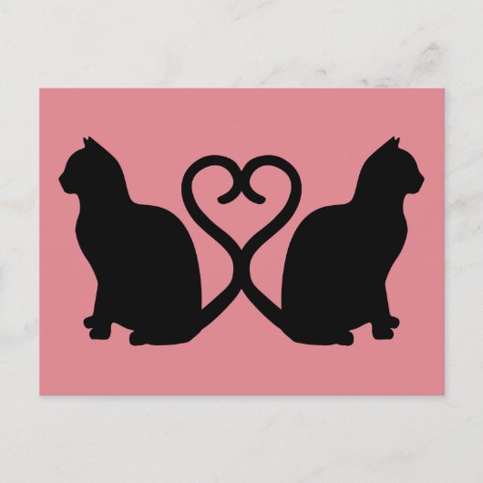 Two Cats Heart Silhouette Briefkaart (Voorkant)