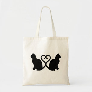 Two Cats Heart Silhouette Tote Bag