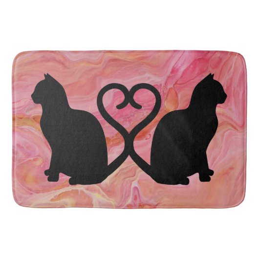 Two Cats Heart Tails on Pink Marble Badmat (Voorkant)