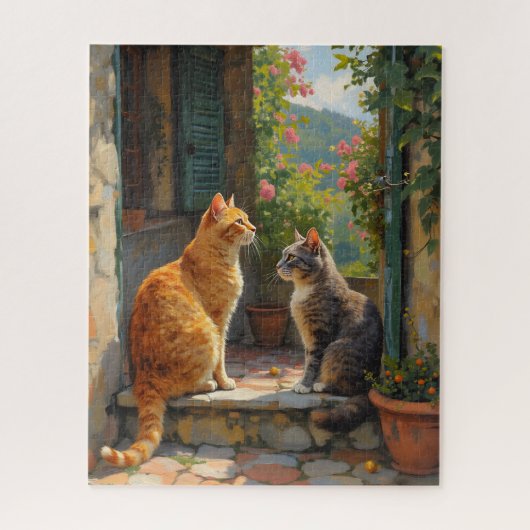 Two cats on steps legpuzzel (Verticaal)