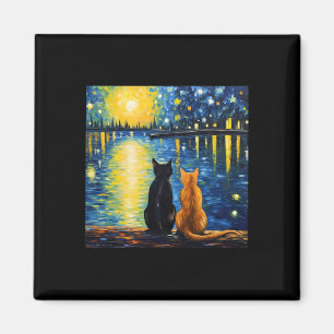 Two Cats Sterrennacht Lover Cat Art Painting Kitte Magneet