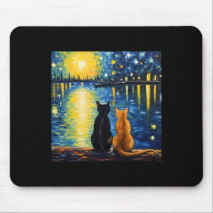 Two Cats Sterrennacht Lover Cat Art Painting Kitte Muismat
