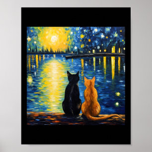 Two Cats Sterrennacht Lover Cat Art Painting Kitte Poster