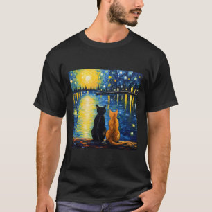 Two Cats Sterrennacht Lover Cat Art Painting Kitte T-shirt