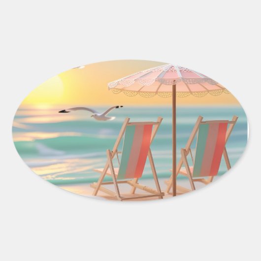 "Two Chairs By The Sea" Ovale Sticker (Voorkant)