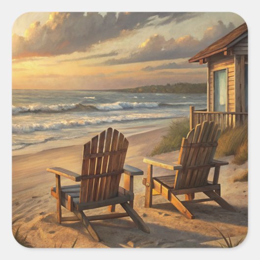 Two Chairs on a Beach Vierkante Sticker (Voorkant)