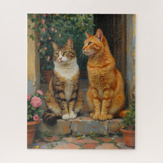 Two charming cats sitting on steps legpuzzel