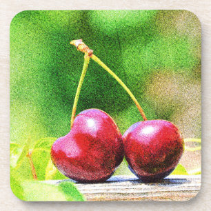 "Two Cherries Fruit" Cute Photo. Bestel nu Bier Onderzetter