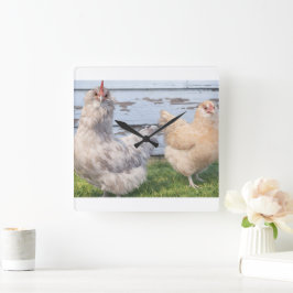Two Chickens Farmhouse Kitchen Wall Clock Vierkante Klok