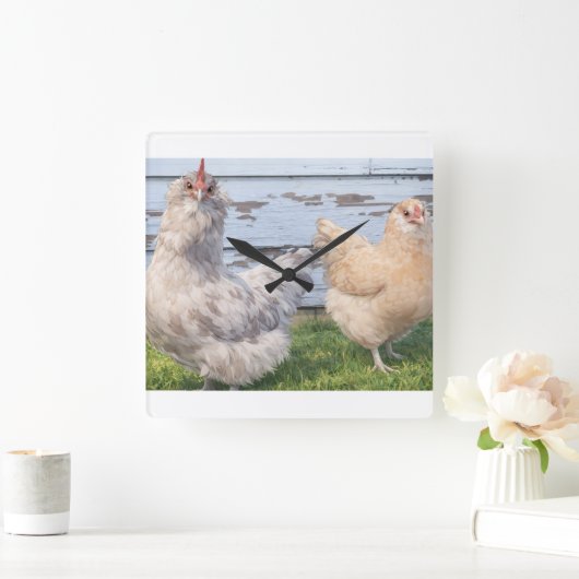 Two Chickens Farmhouse Kitchen Wall Clock Vierkante Klok (Huis)