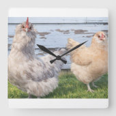 Two Chickens Farmhouse Kitchen Wall Clock Vierkante Klok (Voorkant)
