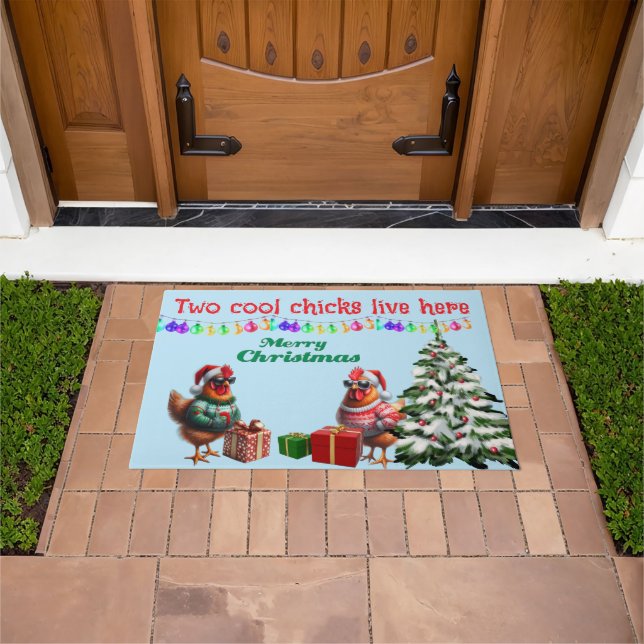 Two Chicks Christmas Doormat Deurmat (Buiten)
