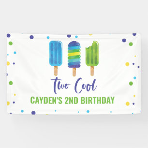 Two Cool 2nd Birthday Ice Pop blauw groen Spandoek