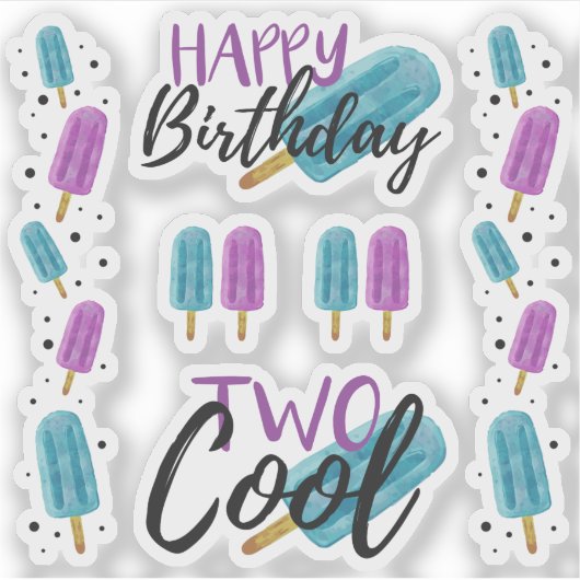 TWO COOL Kind's 2nd Birthday Ice Pop Scrapbook Pag Sticker (Voorkant)