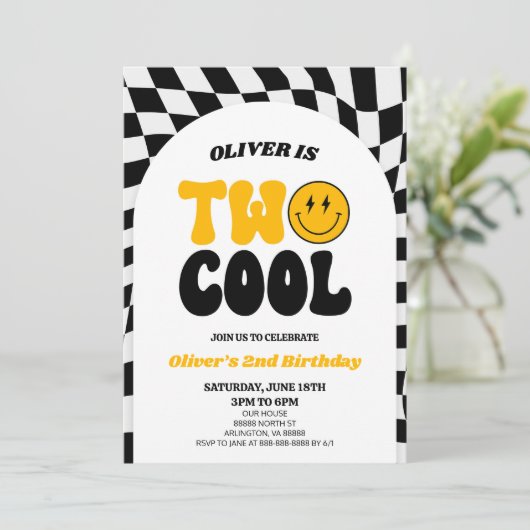 Two Cool Retro Arch Eerste 2e Verjaardagsfeest Kaart (Staand voorkant)