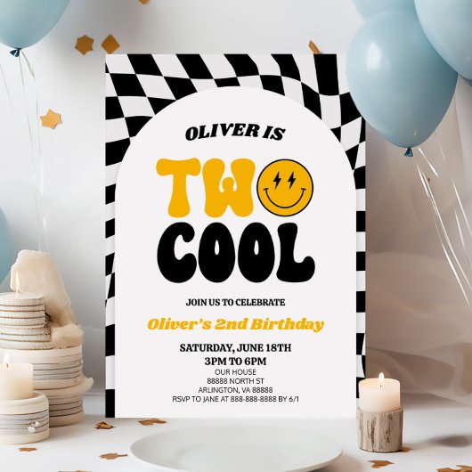 Two Cool Retro Arch Eerste 2e Verjaardagsfeest Kaart