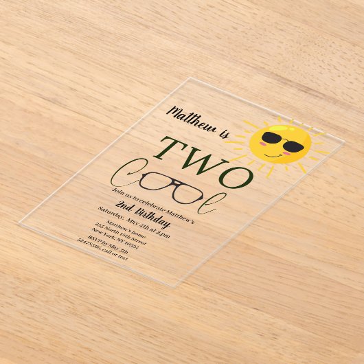 Two Cool Sunglass 2nd Birthday Simple Acryl Uitnodigingen (Laagn)