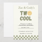 Two Cool Twin Birthday Invitation – Bewerkbaar Kaart (Voorkant / Achterkant)