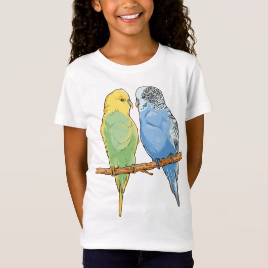 Two cute blue and green Budgies T-shirt (Voorkant)