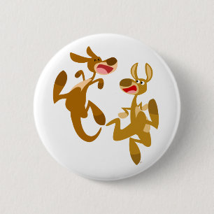 Two Cute Bouncy Cartoon Kangaroos Ronde Button 5,7 Cm