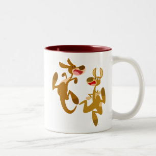 Two Cute Bouncy Cartoon Kangaroos Tweekleurige Koffiemok