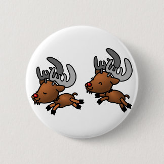 Two Cute Cartoon Reindeer/Cariou Ronde Button 5,7 Cm