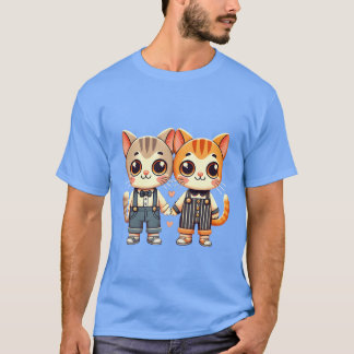 Two Cute Cat Friends Holding Hands boy T-shirt