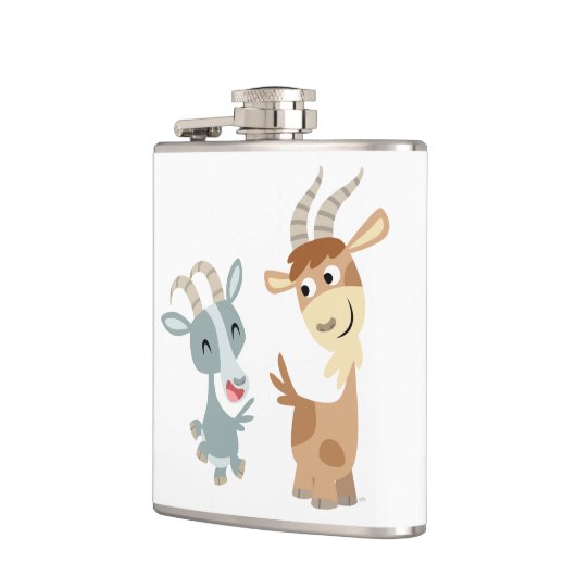 Two Cute Happy Cartoon Goats Hip Flask Heupfles (Links)