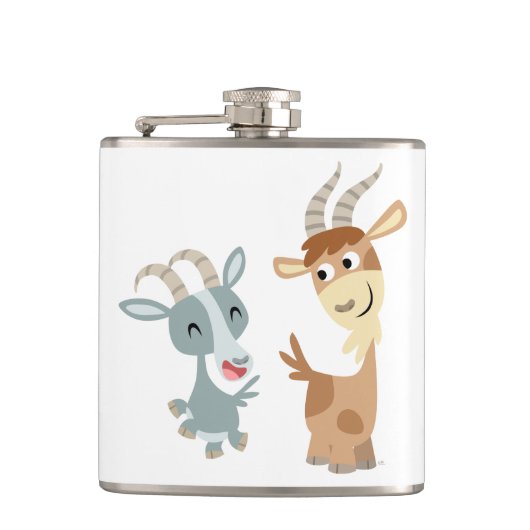 Two Cute Happy Cartoon Goats Hip Flask Heupfles (Voorkant)