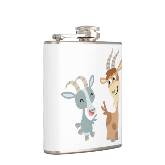 Two Cute Happy Cartoon Goats Hip Flask Heupfles (Rechts)