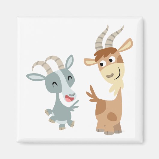 Two Cute Happy Cartoon Goats Magnet Magneet (Voorkant)