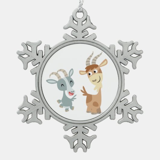 Two Cute Happy Cartoon Goats Pewter Ornament (Voorkant)