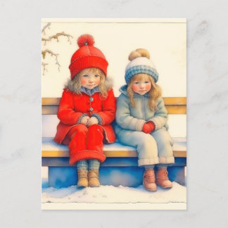 Two Cute Little Children Chritmas  Briefkaart