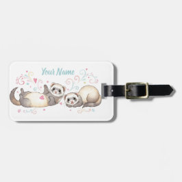 Two Cute Playful Ferrets Love Luggage Tag Bagagelabel