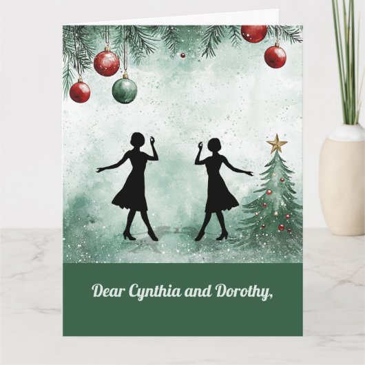 Two Dance Teachers Twirling Thankful Christmas Kaart (Voorkant)