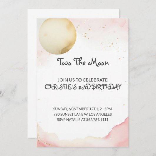 Two De Maan 2e Meisje Verjaardag Uitnodiging (Voorkant / Achterkant)