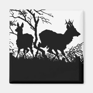 Two Deer in een bos - Antiek Duits Silhouette Magneet