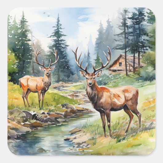 Two Deer Vierkante Sticker (Voorkant)