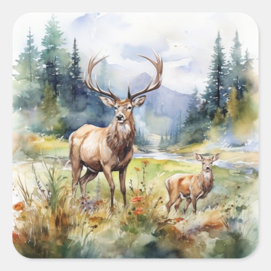 Two Deer Vierkante Sticker (Voorkant)