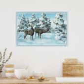 Two Deers en een Snowman Poster (Keuken)