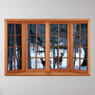 Two Deers in the Snow Fake Window Illusion Poster