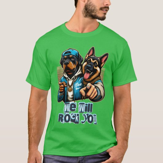 two dogs rocking tee design funny t-shirt (Voorkant)