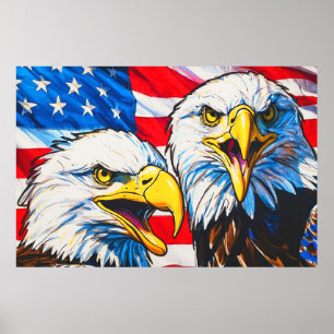 Two Eagles Talking - Amerikaanse vlag en kale adel Poster