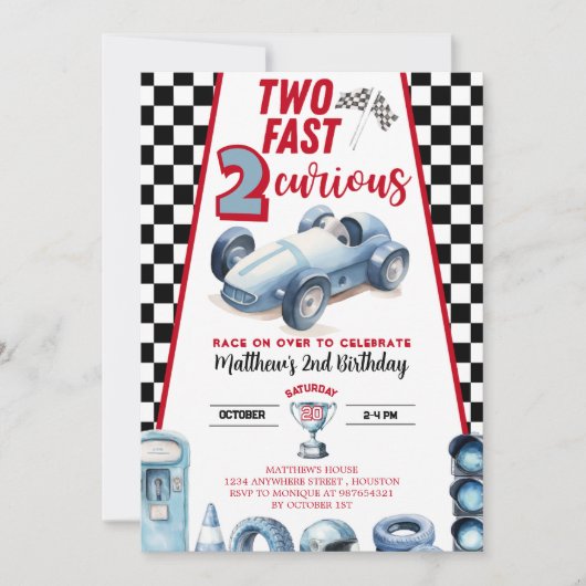 Two Fast 2nd birthday Boy Racer Invitation (Devant)